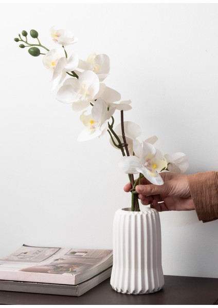 Dekoratif Çizgili Vazo – Modern Seramik Görünümlü Ev ve Ofis Dekoru indirimleri