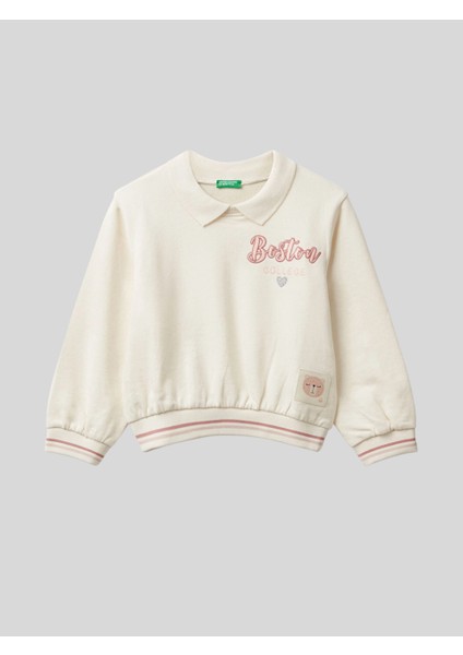 Kız Çocuk Yakalı Sweatshirt 1-6 Yaş Ekru