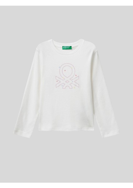 Kız Çocuk Basklı Sweatshirt 1-6 Yaş Beyaz