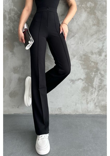 Kadın Siyah Yüksek Bel Toparlayıcı Ispanyol Paça Palazzo Pantolon fırsatları