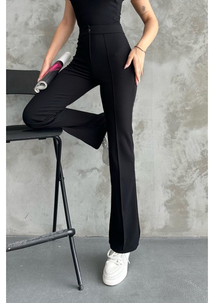 Kadın Siyah Yüksek Bel Toparlayıcı Ispanyol Paça Palazzo Pantolon
