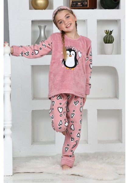 Kız Çocuk Welsoft Kumaş-Göz Bantlı Penguenli Pijama Takımı 12281 modelleri