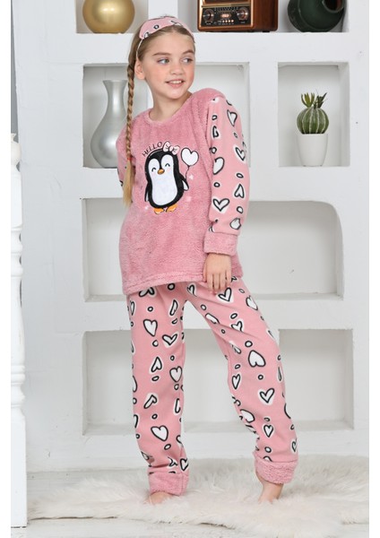 Kız Çocuk Welsoft Kumaş-Göz Bantlı Penguenli Pijama Takımı 12281 fırsatları