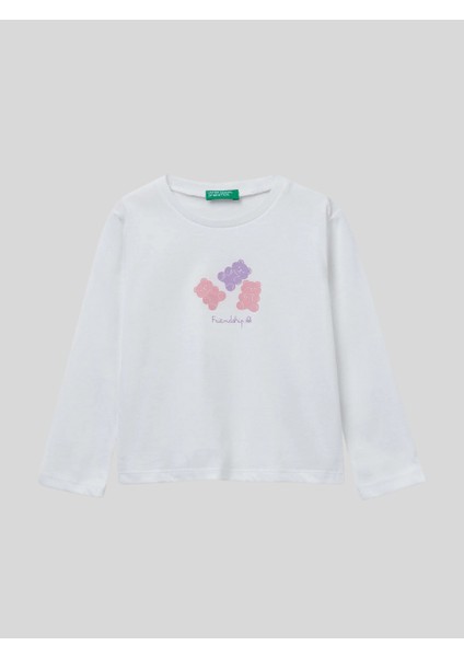 Kız Çocuk Baskılı Sweatshirt 1-6 Yaş Beyaz