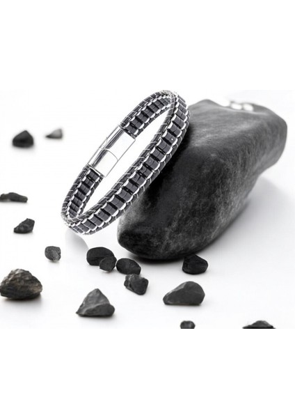 Oniks & Hematit Çelik Örgülü Deri Bileklik 31832B22D2 fiyatları