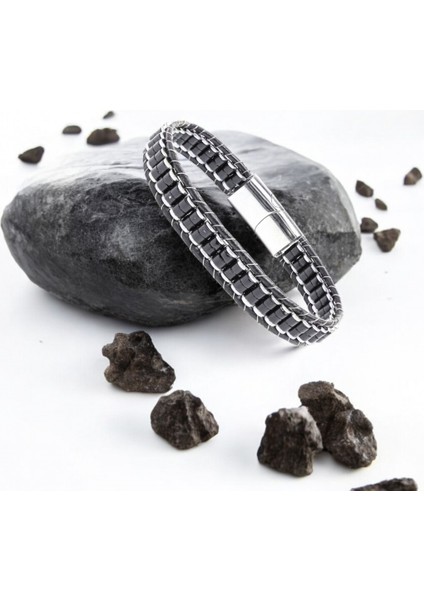 Oniks & Hematit Çelik Örgülü Deri Bileklik 31832B22D2 modelleri