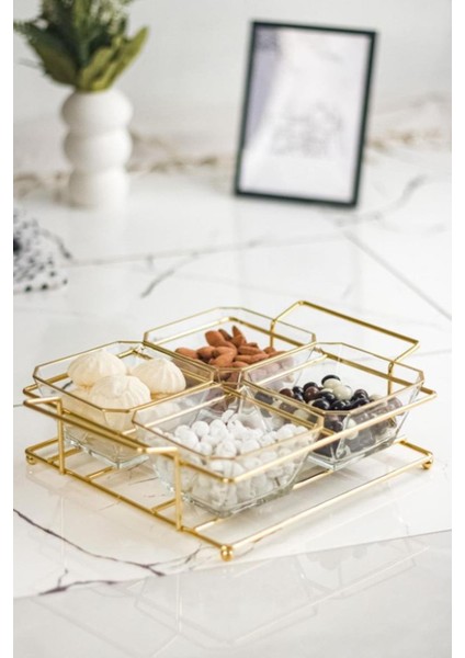 Twinkle 4 Bölmeli Gold Standlı Cam Sunumluk modelleri