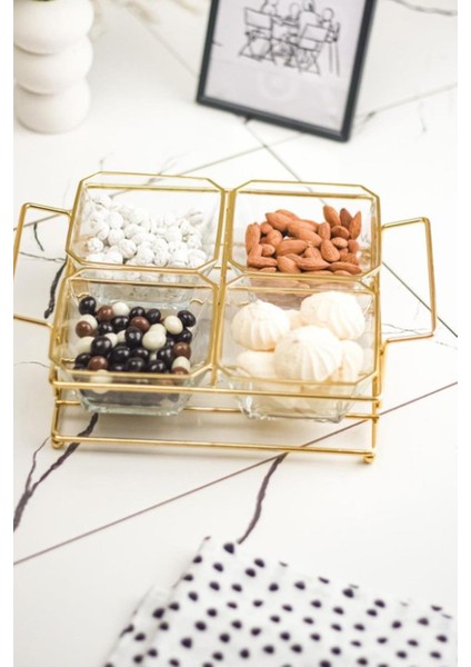 Twinkle 4 Bölmeli Gold Standlı Cam Sunumluk fırsatları