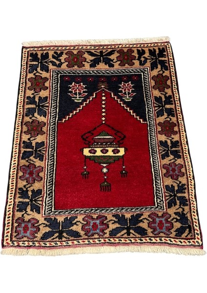 El Dokuma Küçük Taşpınar Namazlık 74X96 Kırmızı Küçük Seccade Yün