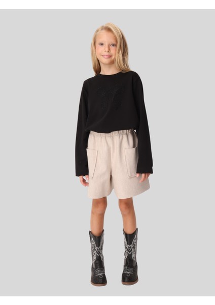 Kız Çocuk Taşlı Sweatshirt 7-14 Yaş Siyah