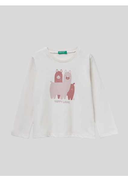 Kız Çocuk Baskılı Sweatshirt 1-6 Yaş Ekru