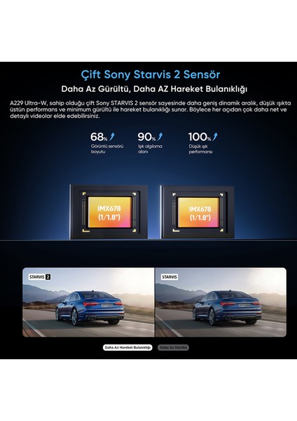A229 Ultra 2 Kameralı Ön ve Arka Dış Su Geçirmez 4k+4k Sony Starvis 2 Sensörlü Dual Hdr Wi-Fi 6 Gps'li Araç Kamerası fırsatları