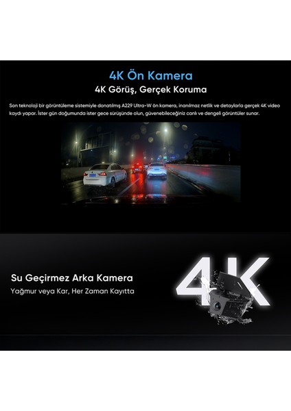 A229 Ultra 2 Kameralı Ön ve Arka Dış Su Geçirmez 4k+4k Sony Starvis 2 Sensörlü Dual Hdr Wi-Fi 6 Gps'li Araç Kamerası indirimleri