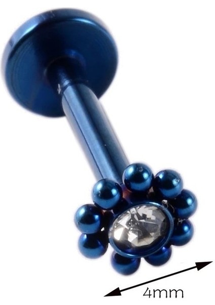 Cerrahi Çelik Lacivert Papatya Labrent Piercing - Bar uzunluğu 8mm-1 adet