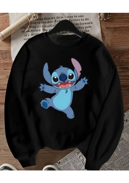Baskı Detaylı Bisiklet Yaka Içi Polarlı Sweatshirt