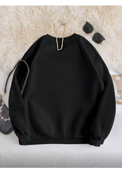 Pembe Kurdele Baskı Detaylı Bisiklet Yaka Içi Polarlı Sweatshirt fiyatları