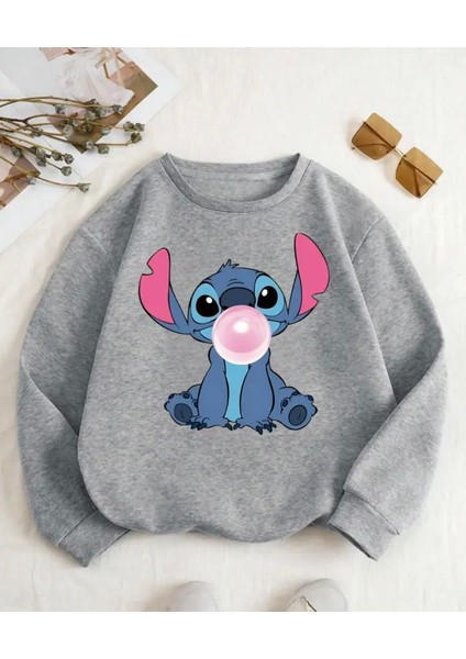 Baskı Detaylı Bisiklet Yaka Içi Polarlı Sweatshirt