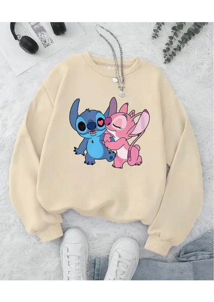 Baskı Detaylı Bisiklet Yaka Içi Polarlı Sweatshirt