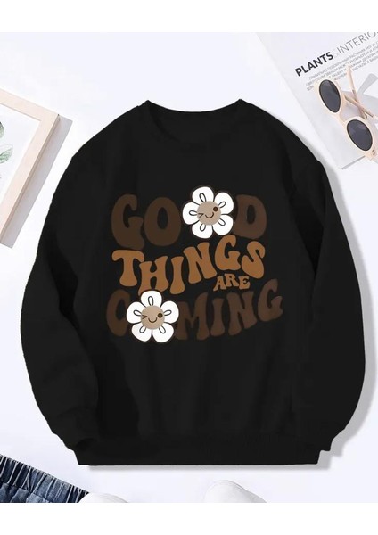 Good Think Detaylı Bisiklet Yaka Içi Polarlı Sweatshirt