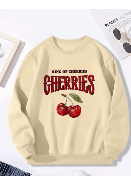 Cherries Baskı Detaylı Bisiklet Yaka Içi Polarlı Sweatshirt