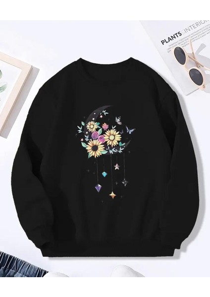 Baskılı Bisiklet Yaka Içi Polarlı Sweatshirt