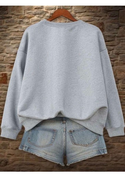 Pembe Kurdele Baskı Detaylı Bisiklet Yaka Içi Polarlı Sweatshirt fiyatları