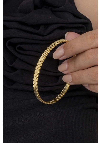 14 Ayar Altın Kaplama 925 Ayar Gümüş Burma Kadın Bilezik