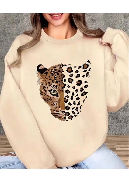 Baskı Detaylı Bisiklet Yaka Içi Polarlı Sweatshirt