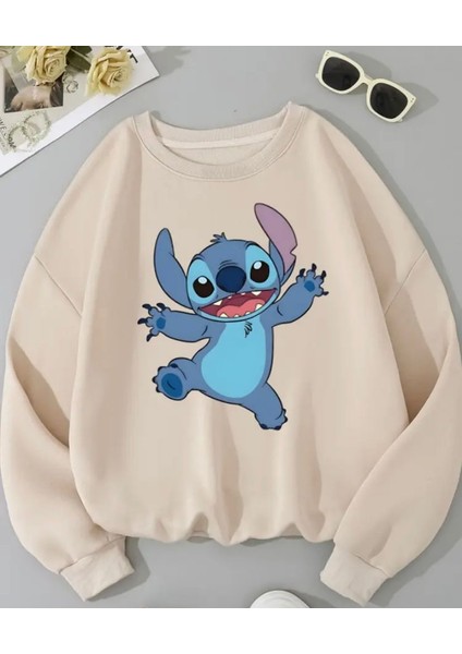 Baskı Detaylı Bisiklet Yaka Içi Polarlı Sweatshirt