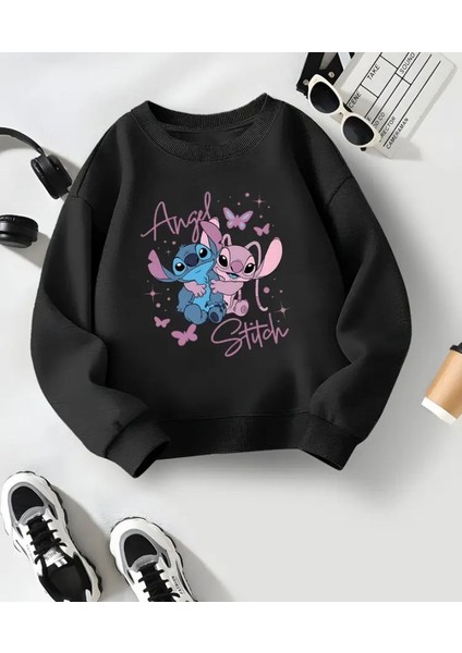 Angel Baskı Detaylı Bisiklet Yaka Içi Polarlı Sweatshirt