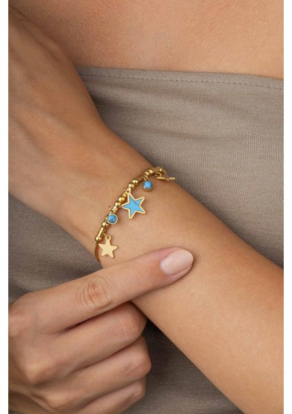 Firuze Taşlı Yıldız Figürlü Altın Kaplama Çelik Kadın Charm Bileklik modelleri