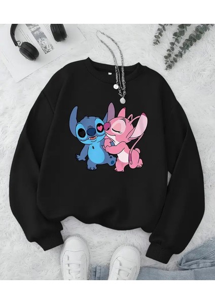 Baskı Detaylı Bisiklet Yaka Içi Polarlı Sweatshirt