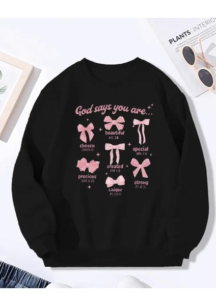 God Says Detaylı Bisiklet Yaka Içi Polarlı Sweatshirt