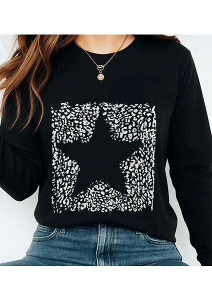 Yıldız Baskı Detaylı Bisiklet Yaka Içi Polarlı Sweatshirt fiyatları