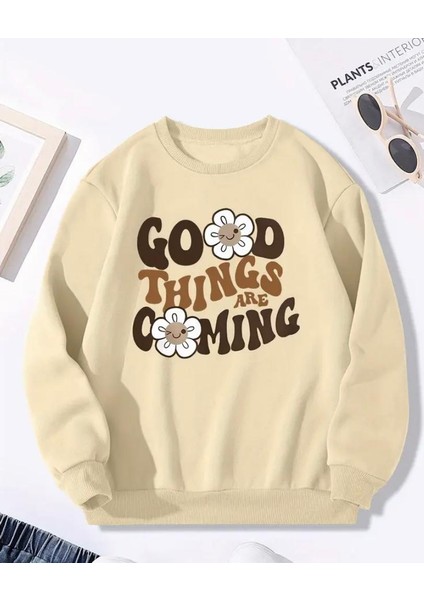 Good Think Detaylı Bisiklet Yaka Içi Polarlı Sweatshirt