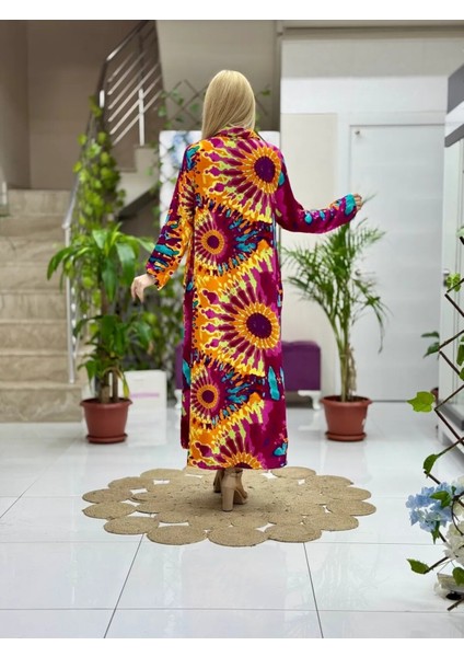 SLN31106 Pamuk Viskon Boydan Düğmeli Uzun Selin Elbise fiyatları