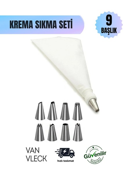 10 Parça Krema Sıkma Torbası Seti – Paslanmaz Çelik Uçlu Pasta, Kek ve Süsleme Torbası