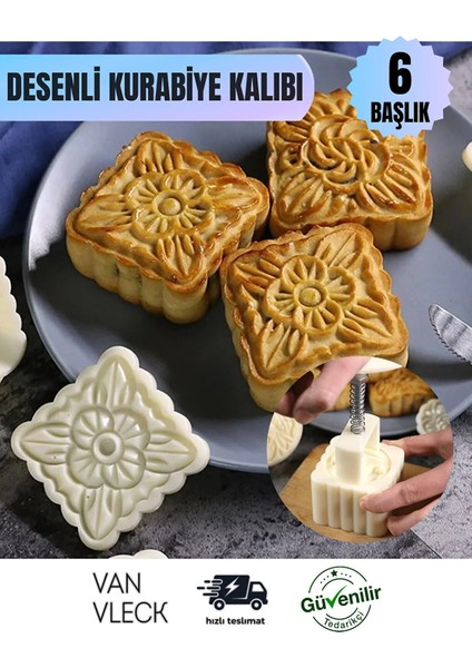 6’lı Desenli Kare Kurabiye Kalıbı – Hamur Kesici Aparatlı, Pasta ve Kurabiye Şekillendirici