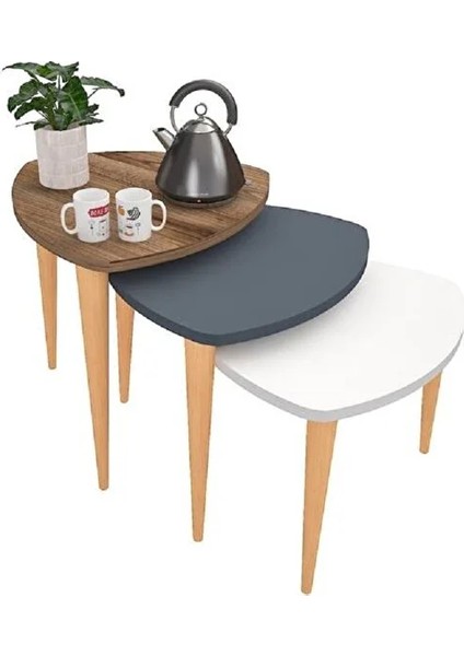 Flora Roll Sehpa Ahşap Ayaklı Üçlü Zigon modelleri