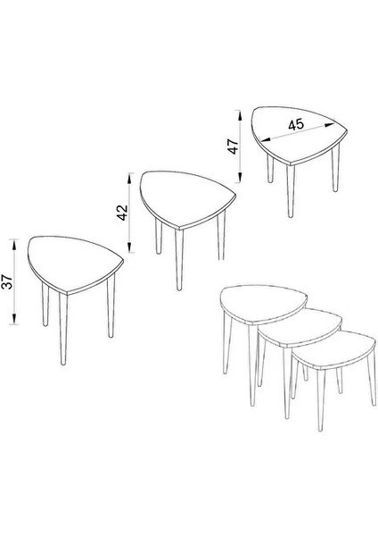 Flora Roll Sehpa Ahşap Ayaklı Üçlü Zigon indirimleri
