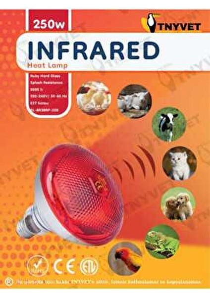 E27 Duylu 250 Watt Infrared Isıtıcı Lamba Hayvan Barınakları için Etkili Isıtma