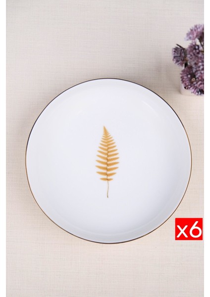 Porselen Natura Fern Altın Yaldız Çukur Tabak 18,50CM 6 Lı