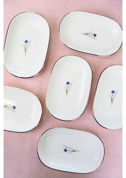 Porselen Natura Iris Altın Yaldızlı Oval Kayık Tabak 14X9X2,50CM 6 Lı