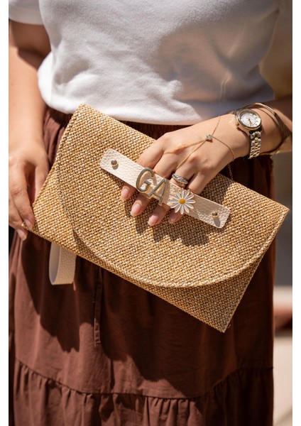 Change Krem Charm Detaylı Hasır Clutch Kadın Çanta