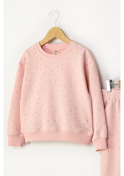 Kız Çocuk 2’li Taş Detaylı Alt-Üst Takım Beli Lastikli Rahat Kesim Eşofman Takım modelleri