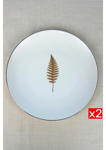 Porselen Natura Fern Altın Yaldız Servis Tabağı 24,50CM 2 Li