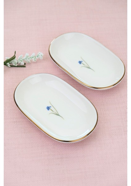 Porselen Natura Iris Altın Yaldızlı Oval Kayık Tabak 14X9X2,50CM 2 Li