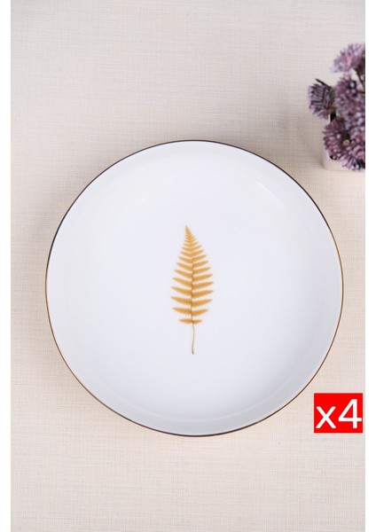 Porselen Natura Fern Altın Yaldız Çukur Tabak 18,50CM 4 Lü
