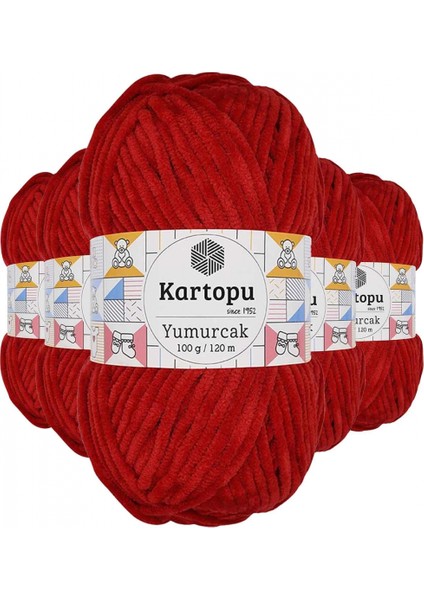 5 Adet Yumurcak Kadife El Örgü Ipi Kırmızı K126