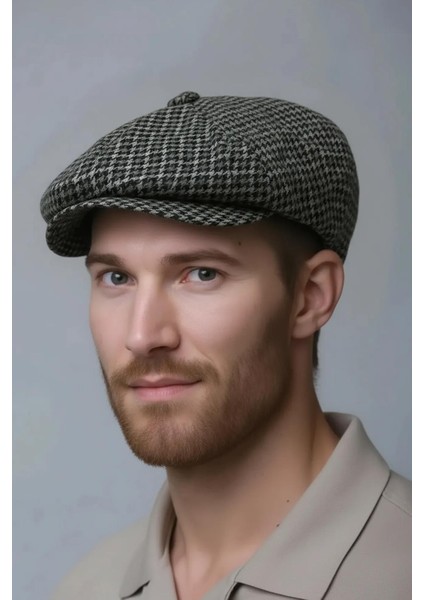 Erkek Kazayağı Kasket Şapka – Antrasit Desenli Retro Flat Cap modelleri